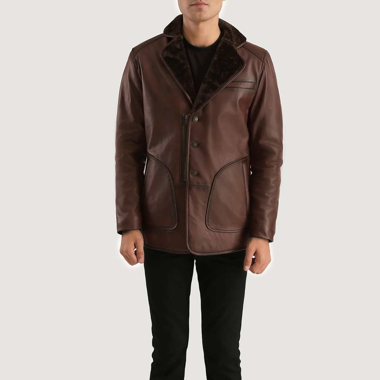 Rocky Men’s Brown Fur Leather Coat