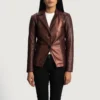 Women’s Metallic Maroon Leather Blazer
