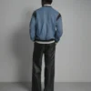Simon Leather and Denim Letterman Jacket for Men