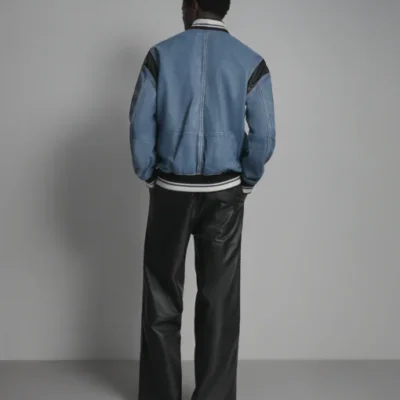 Simon Leather and Denim Letterman Jacket for Men