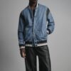 Simon Leather and Denim Letterman Jacket for Men close