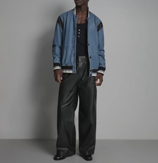 Simon Leather and Denim Letterman Jacket for Men full