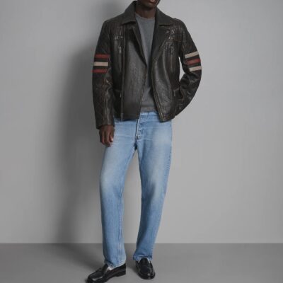 Retro Striped Moto Jacket for Men