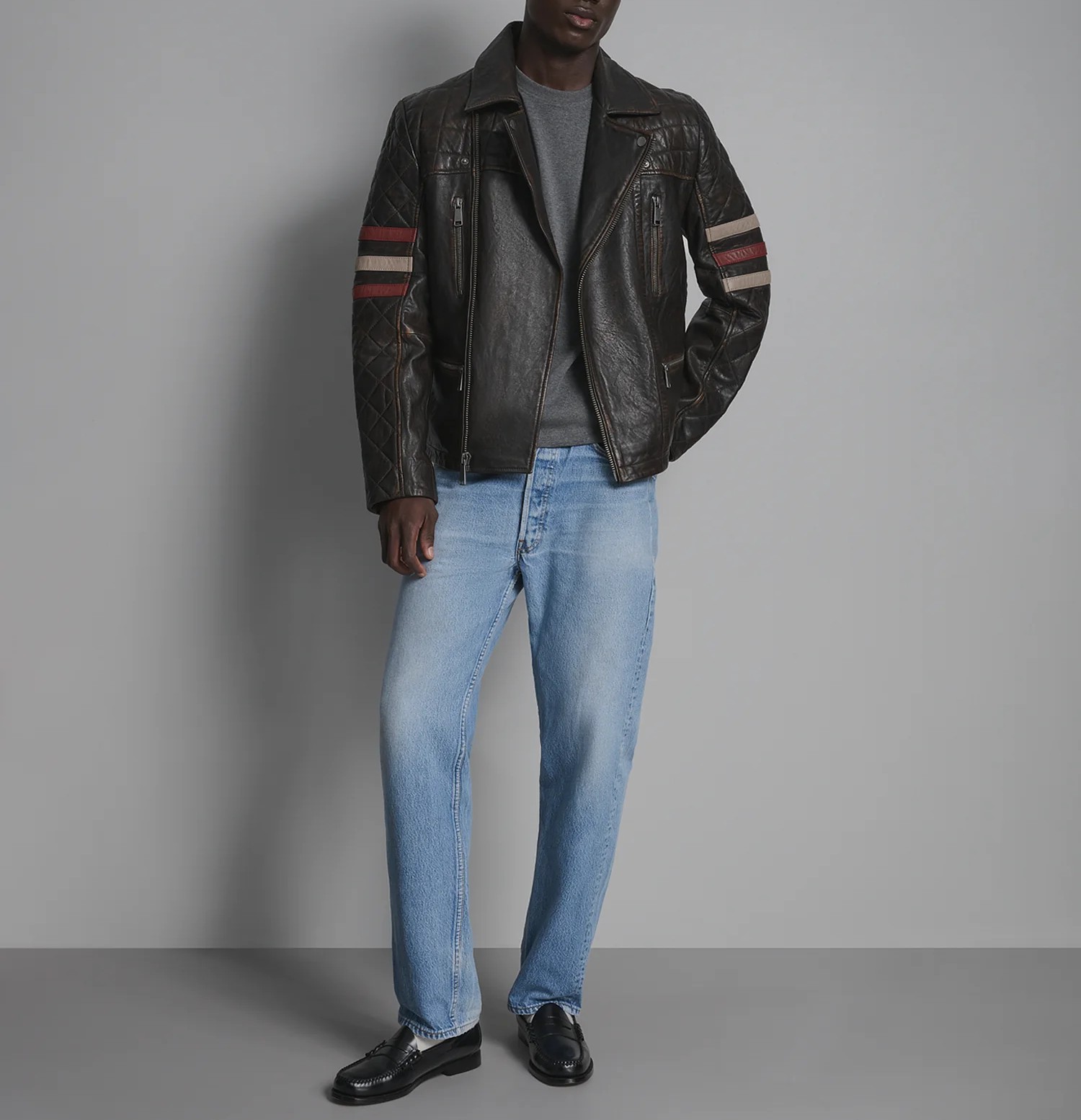 Retro Striped Moto Jacket for Men