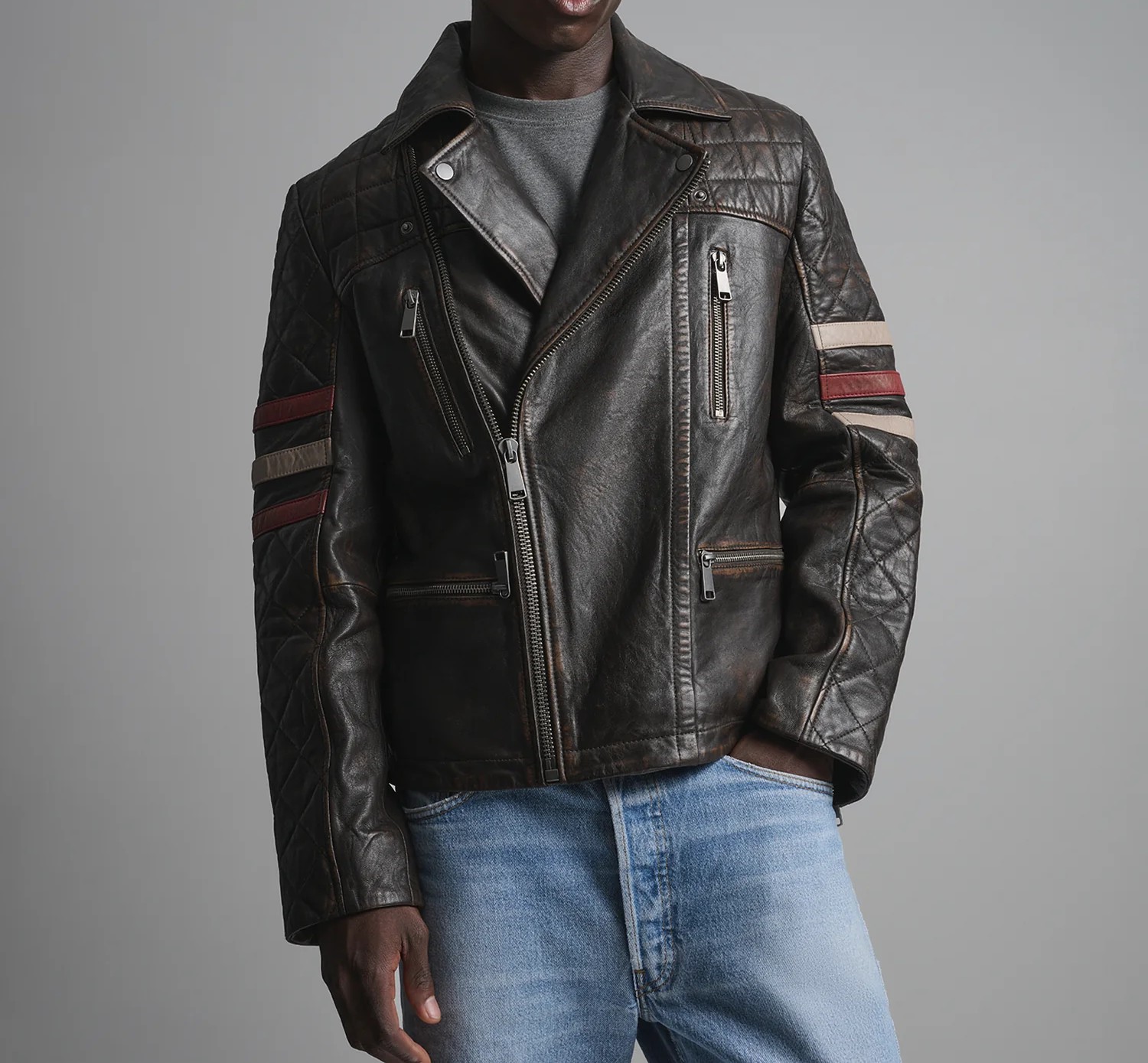 Retro Striped Moto Jacket for Men