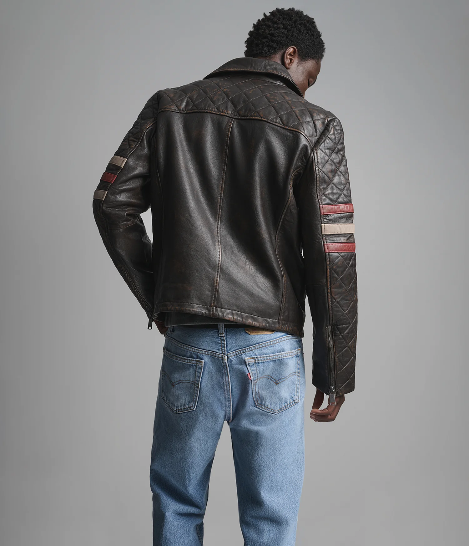 Retro Striped Moto Jacket for Men