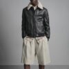 Leather Aviator Bomber Jacket with Shearling Collar