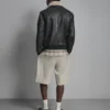 Leather Aviator Bomber Jacket with Shearling Collar for Men