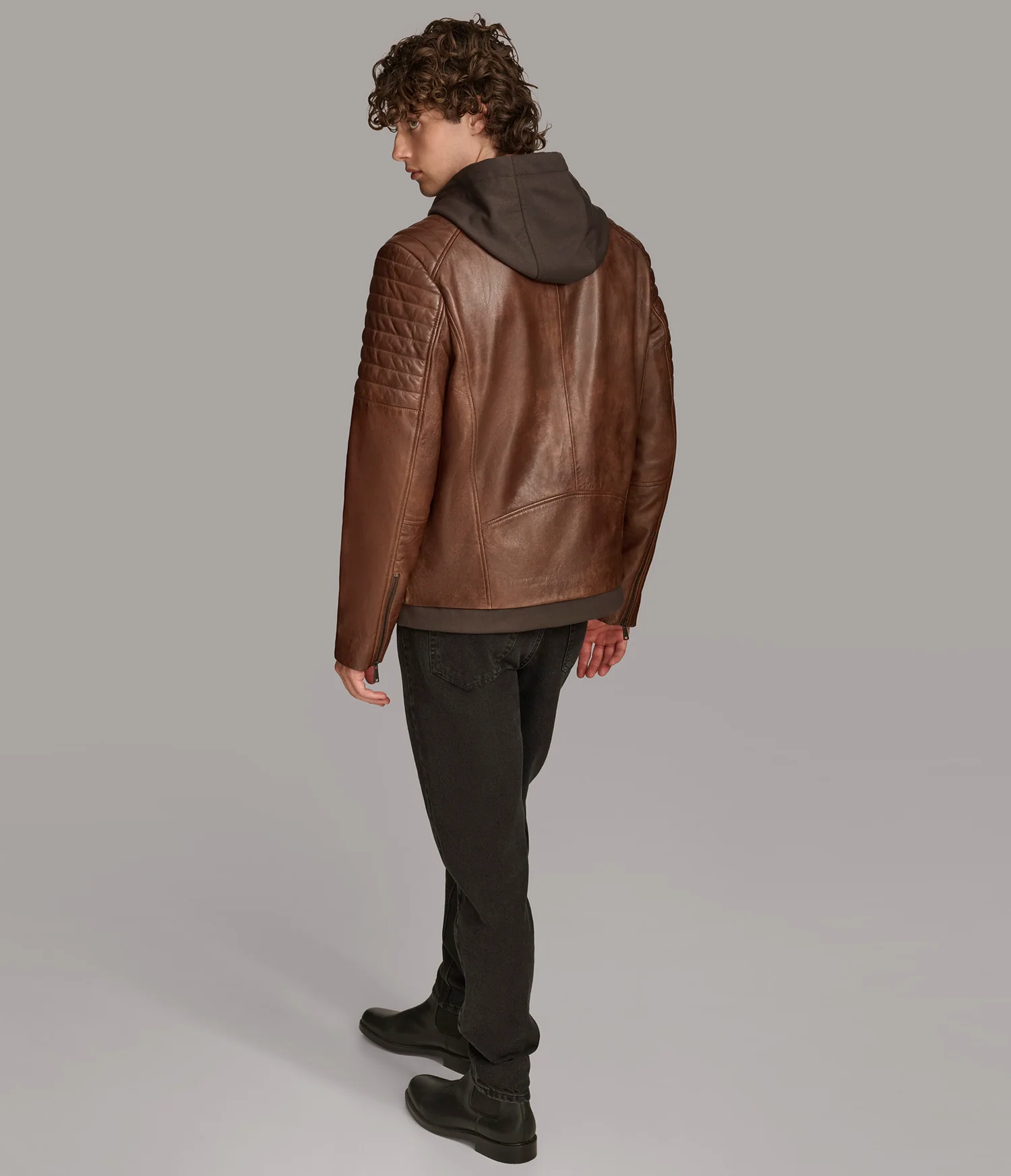 Moto Jacket for Men with Zip-Off Hood