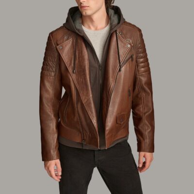 Moto Jacket for Men with Zip-Off Hood