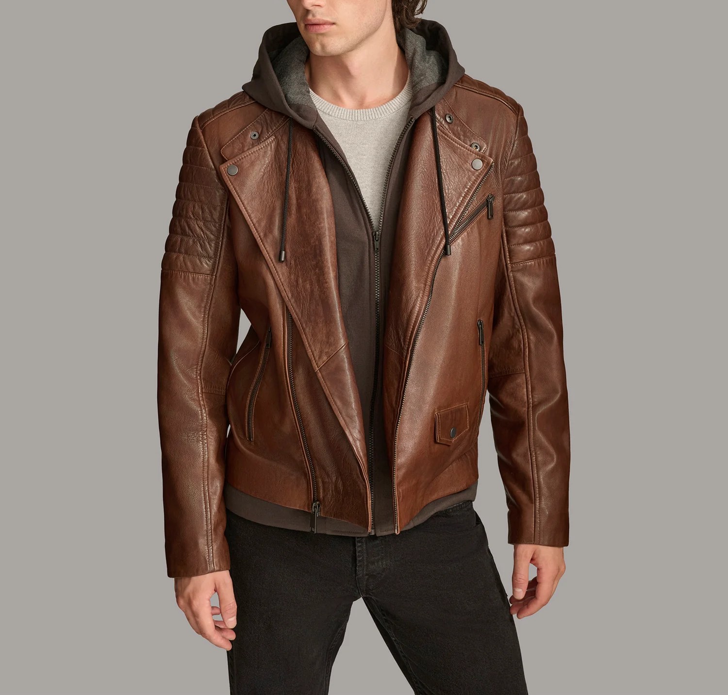 Moto Jacket for Men with Zip-Off Hood