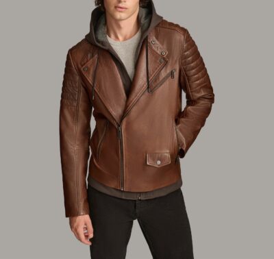 Moto Jacket for Men with Zip-Off Hood