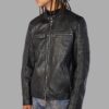 Men’s Black Collarless Moto Jacket