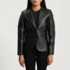 Cora Women’s Quilted Black Leather Blazer Jacket