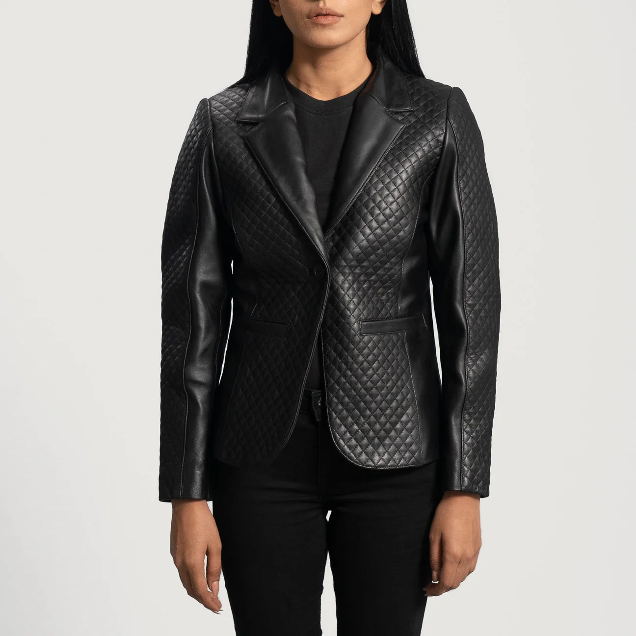 Cora Women’s Quilted Black Leather Blazer Jacket