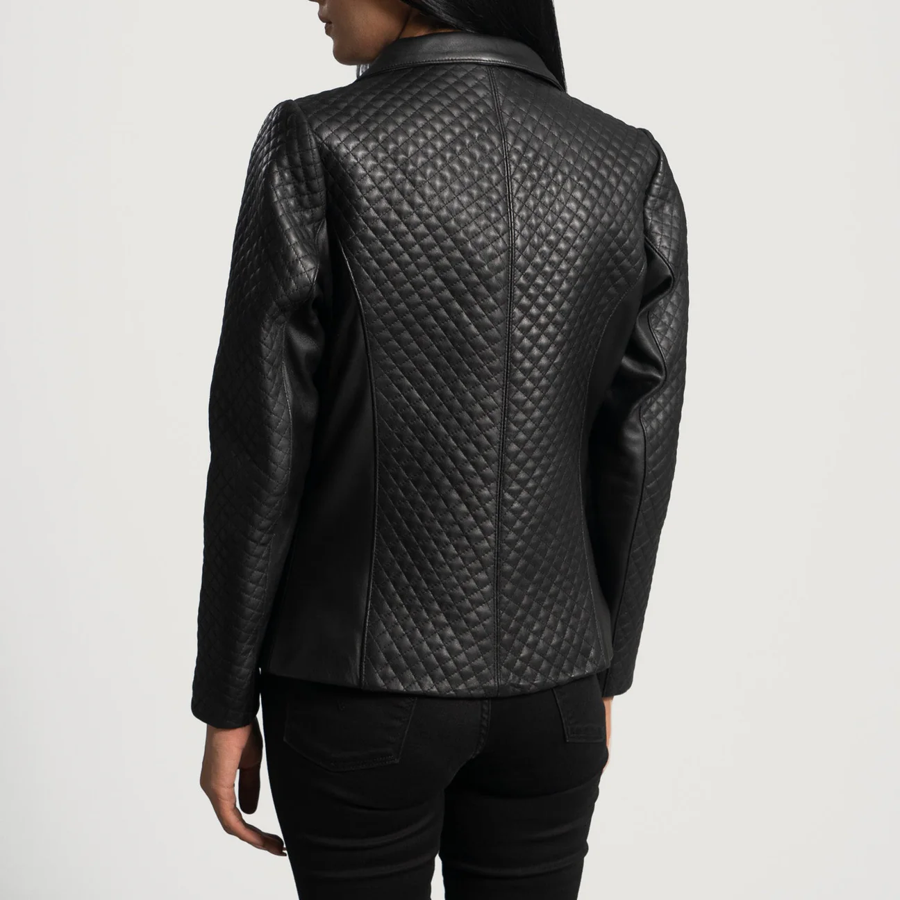 Cora Women’s Quilted Black Leather Blazer Jacket