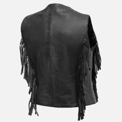 Women’s Fringed Black Leather Vest