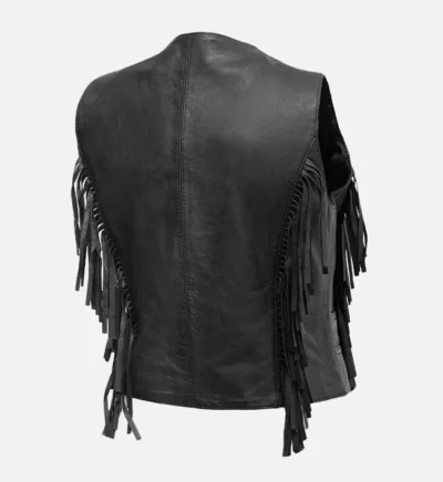 Women’s Fringed Black Leather Vest
