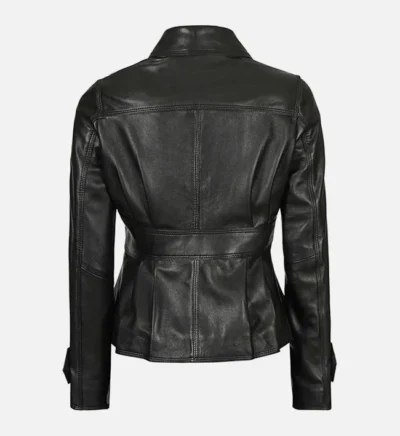 Women’s Luxe Black Motorcycle Leather Trucker Jacket