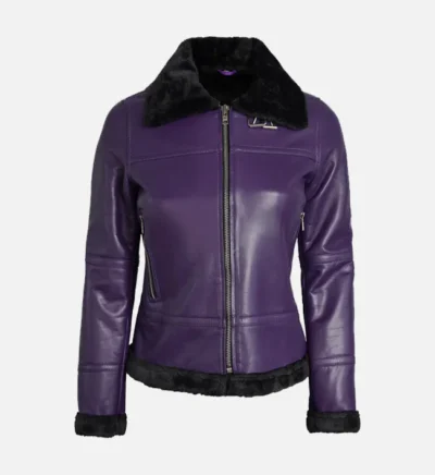 Women’s Luxe Purple Shearling Leather Flight Jacket