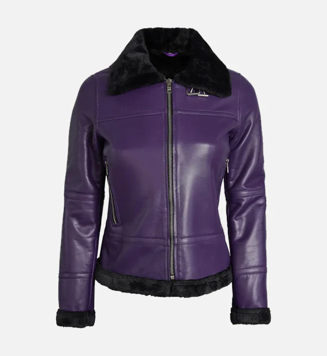 Women’s Luxe Purple Shearling Leather Flight Jacket