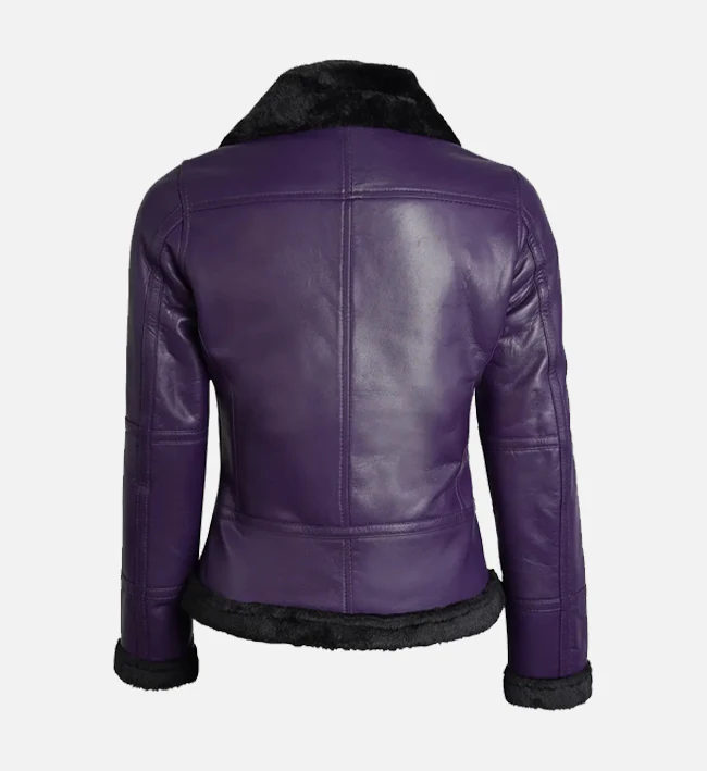 Women’s Luxe Purple Shearling Leather Flight Jacket