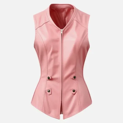 Women’s Pastel Pink Leather Vest