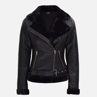 Women’s Premium Black Shearling Rider Leather Jacket