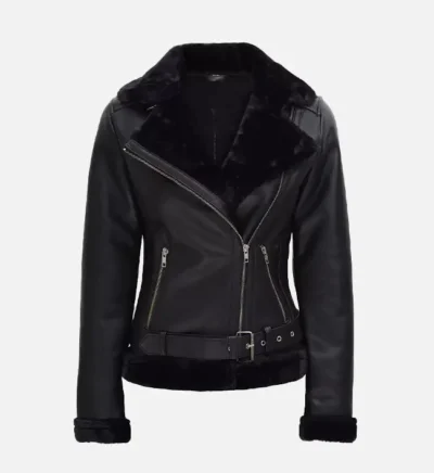 Women’s Premium Black Shearling Rider Leather Jacket