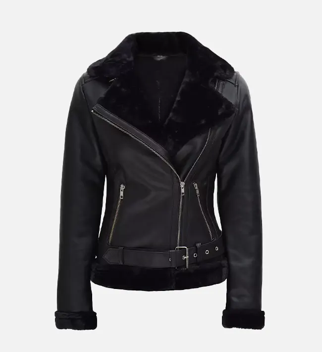 Women’s Premium Black Shearling Rider Leather Jacket