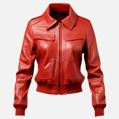 Women’s Red Bomber Leather Jacket