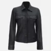 Women’s Sleek Black Leather Trucker Jacket