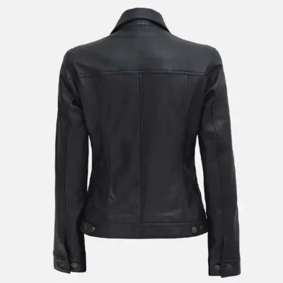Women’s Sleek Black Leather Trucker Jacket