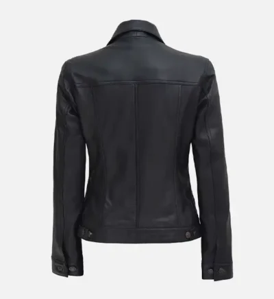 Women’s Sleek Black Leather Trucker Jacket