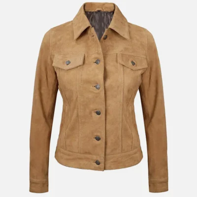 Women’s Soft Light Tan Suede Trucker Jacket