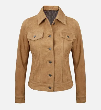 Women’s Soft Light Tan Suede Trucker Jacket