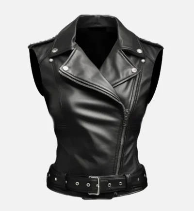 Women’s Studded Black Biker Leather Vest
