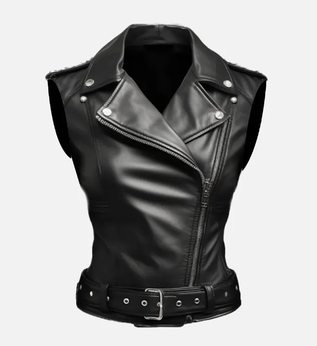 Women’s Studded Black Biker Leather Vest