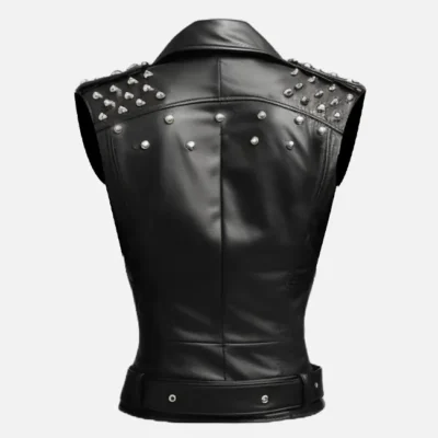 Women’s Studded Black Biker Leather Vest