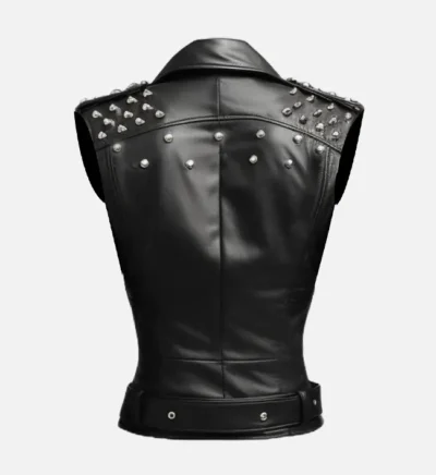 Women’s Studded Black Biker Leather Vest