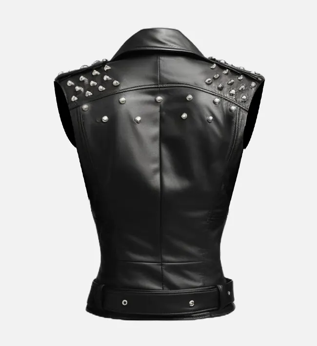 Women’s Studded Black Biker Leather Vest