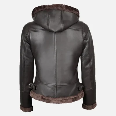 Women’s Vintage Hooded Shearling Leather Jacket