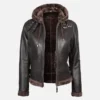 Women’s Vintage Hooded Shearling Leather Jacket