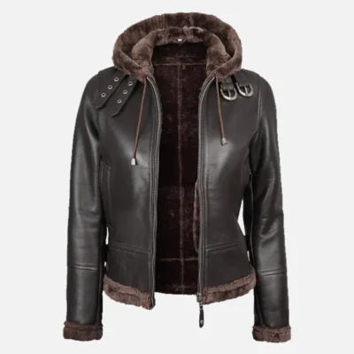 Women’s Vintage Hooded Shearling Leather Jacket
