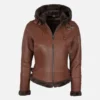 Women’s Vintage Hooded Shearling Leather Jacket
