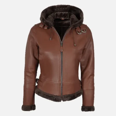 Women’s Vintage Hooded Shearling Leather Jacket
