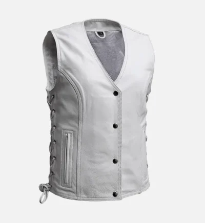 Women’s White Biker Style Leather Vest