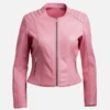 Women’s Pink Leather Biker Jacket