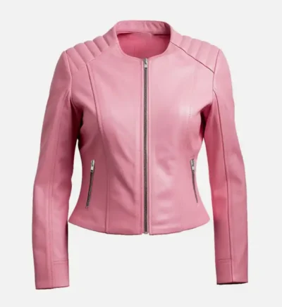 Women’s Pink Leather Biker Jacket