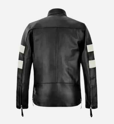 Men’s Black and White Slim Fit Leather Jacket